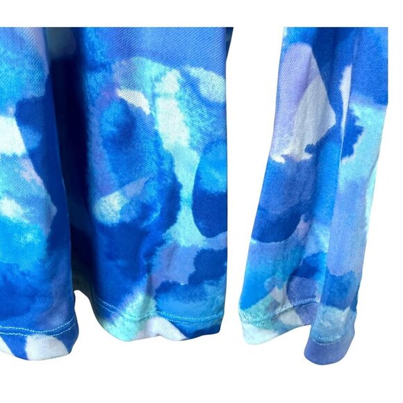 LOGO Lori Goldstein Stretch Mesh Cardigan XL Blue Watercolor Sheer Beach Top - Picture 11 of 14